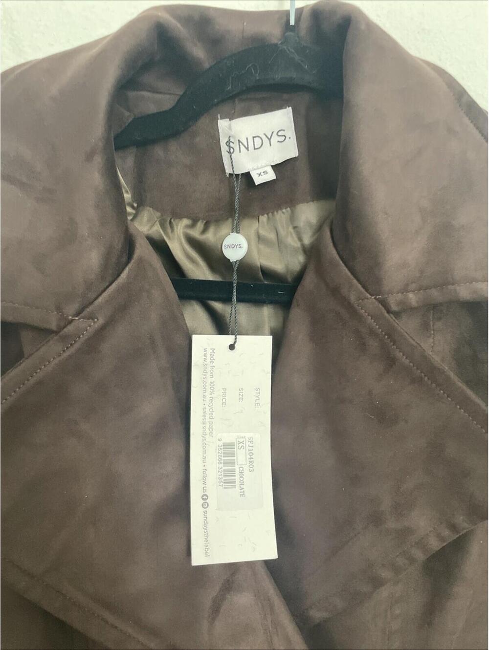 SNDYS Sutton Faux Suede Trench Coat brown size XS NWT $188msrp - Picture 7 of 10